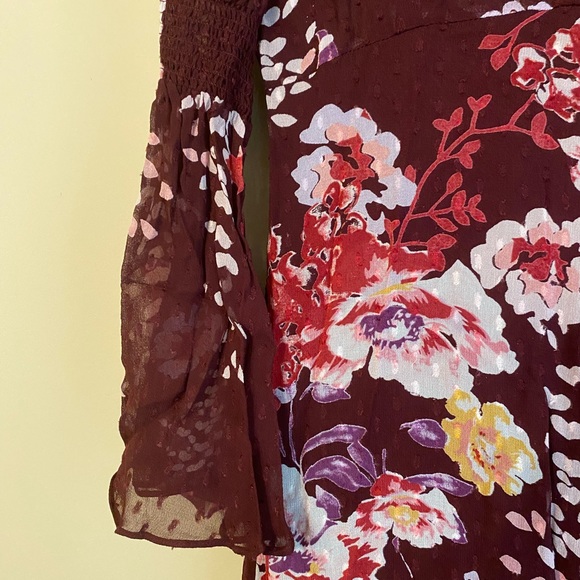 byTimo Burgundy Floral Crepe High Neck Maxi Dress Size Small - Picture 5 of 5